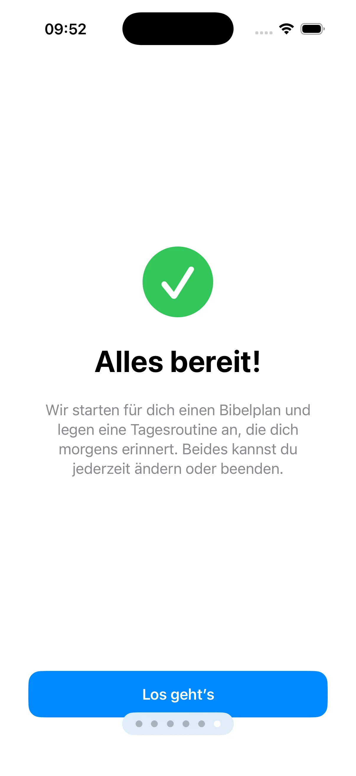 Abschluss des ersten Starts mit grünem Haken